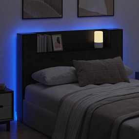 vidaXL Κρεβάτι με Κεφαλάρι με ράφι Μαύρη δρυς Επεξεργασμένο ξύλο