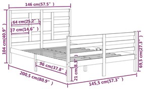 Σκελετός Κρεβατιού Χωρίς Στρώμα 140x200 εκ Μασίφ Ξύλο - Καφέ