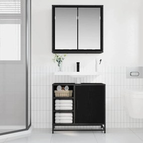 vidaXL Σετ Επίπλων Μπάνιου με ράφι 2 pcs Μαύρη Οξυά Επεξεργασμένο ξύλο