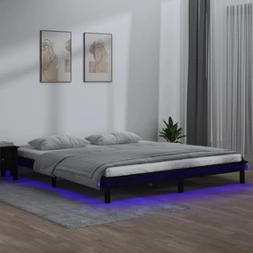 Πλαίσιο Κρεβατιού με LED Μαύρο 200 x 200 εκ. από Μασίφ Ξύλο - Μαύρο