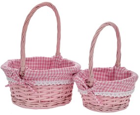Καλάθι Με Ύφασμα (Σετ 2Τμχ) 89535 25x12/30-20x10/25cm Pink Ύφασμα,Ψάθα