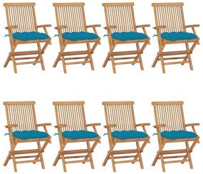 vidaXL Καρέκλες Κήπου 8 τεμ. από Μασίφ Ξύλο Teak με Γαλάζια Μαξιλάρια