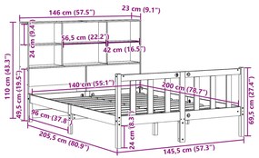 Κρεβάτι Βιβλιοθήκη Χωρίς Στρώμα 140x200 εκ Μασίφ Ξύλο Πεύκο - Καφέ