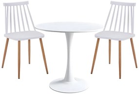 Τραπεζαρία Elijah-Aurora I pakoworld σετ 3τεμ pp σε λευκή απόχρωση με φυσικό πόδι Φ60x74εκ