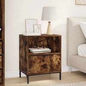 vidaXL Κομοδίνο Καπνιστή δρυς 49 x 36 x 61 εκ Επεξεργασμένο ξύλο