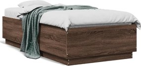 vidaXL Πλαίσιο Κρεβατιού με LED Καφέ Δρυς 75x190 εκ. Επεξεργ. Ξύλο