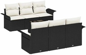 vidaXL Σετ Καναπέ Κήπου με μαξιλάρι 7 pcs Μαύρο, Κρέμα 55 x 55 x 37 εκ