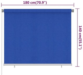 Στόρι Σκίασης Ρόλερ Εξωτερικού Χώρου Μπλε 180 x 140 εκ. HDPE - Μπλε