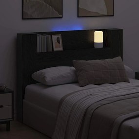 vidaXL Κεφαλάρι με Αποθήκη και LED Μαύρη Δρυς Επεξεργασμένο Ξύλο