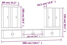 Σετ Επίπλων Τηλεόρασης 7 Τεμαχίων Γυαλ. Λευκό Επεξ. Ξύλο - Λευκό