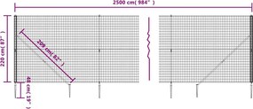 vidaXL Συρματόπλεγμα Περίφραξης Πράσινο 2,2 x 25 μ. με Καρφωτές Βάσεις