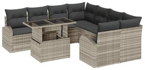 vidaXL Σετ Καναπέ Κήπου με μαξιλάρι 9 pcs Ανοιχτό γκρι Πολυ ράταν