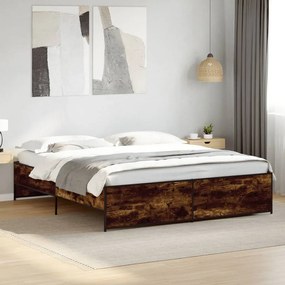 vidaXL Πλαίσιο Κρεβατιού Καπνιστή Δρυς 180x200εκ. Επεξ. Ξύλο &amp; Μέταλλο