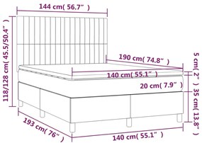 Κρεβάτι Boxspring με Στρώμα Ανοιχτό Γκρι 140x190 εκ. Βελούδινο - Γκρι