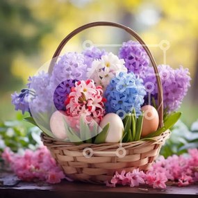 Intra Συλλεκτικό Ξύλινο Παζλ Plywood 4mm - Καλάθι με πολύχρωμα λουλούδια και πασχαλινά αυγά Σε Ξύλινο Κουτί - Διαστάσεις Puzzle: 10x10 cm – 25 κομμάτια