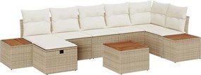vidaXL Σετ Καναπέ Κήπου με μαξιλάρι 8 pcs Μπεζ Πολυ ράταν