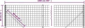 vidaXL Συρματόπλεγμα Περίφραξης Πράσινο 0,8x10 μ. με Βάσεις Φλάντζα