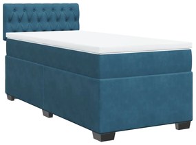 vidaXL Κρεβάτι Boxspring με Στρώμα Μπλε 90x190 εκ. Βελούδινο