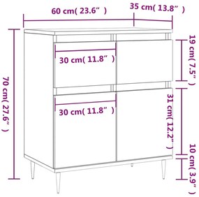 Συρταριέρα Λευκή 60 x 35 x 70 εκ. από Επεξεργασμένο Ξύλο - Λευκό