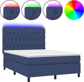 vidaXL Κρεβάτι Boxspring με Στρώμα &amp; LED Μπλε 140x190 εκ. Υφασμάτινο