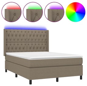 vidaXL Κρεβάτι Boxspring με Στρώμα & LED Taupe 140x190 εκ. Υφασμάτινο