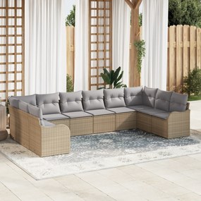 vidaXL Σετ 10 Τεμαχίων Καναπέ Κήπου με Μπεζ Μαξιλάρια Ρατάν