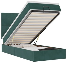 vidaXL Οθωμανικό κρεβάτι με στρώματα & LEDs Σκούρο πράσινο Velvet