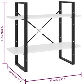 Βιβλιοθήκη με 2 Ράφια Λευκή 80 x 30 x 70 εκ. από Επεξ. Ξύλο - Λευκό