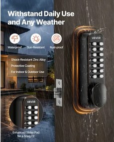 VEVOR Mechanical Keyless Entry Door Lock, 2.0 Code Upgrade, 4-7 Digits Code, Double-Sided Push Button Combination Mechanical Keypad Door Knob, Auto Locking, for Indoor or Outdoor, Oil-Rubbed Bronze