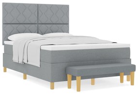 vidaXL Κρεβάτι με Σπρινγκ με Στρώμα & Πάγκο Ελαφρύ Γκρι 140x190 cm Ύφασμα