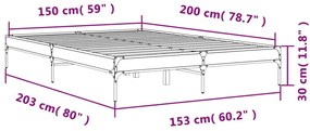 Πλαίσιο Κρεβατιού Καπνιστή Δρυς 150x200εκ. Επεξ. Ξύλο &amp; Μέταλλο - Καφέ