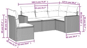 vidaXL Σετ Καναπέ Κήπου 5 Τεμαχίων Μαύρο Συνθετικό Ρατάν με Μαξιλάρια