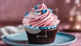 Intra Συλλεκτικό Ξύλινο Παζλ Plywood  4mm - Διακοσμημένο Cupcake με Ροζ και Μπλε Frosting Σε Ξύλινο Κουτί - Διαστάσεις: 10x10 cm – 25 κομμάτια