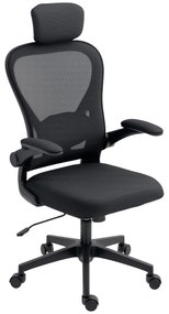 HOMCOM Εργονομική καρέκλα γραφείου με αναδιπλούμενα μπράτσα, ρυθμιζόμενη οσφυϊκή υποστήριξη Μαύρο