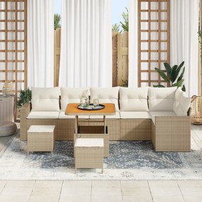 vidaXL Σετ 9 Τεμαχίων Καναπέ Κήπου με Μαξιλάρια Μπεζ Πολυ Ρατάν Ακακία