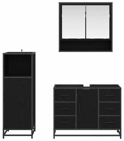 vidaXL Σετ Επίπλων Μπάνιου με ράφι 3 pcs Μαύρη Οξυά Επεξεργασμένο ξύλο