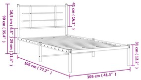 Πλαίσιο Κρεβατιού με Κεφαλάρι Μαύρο 100 x 190 εκ. Μεταλλικό - Μαύρο