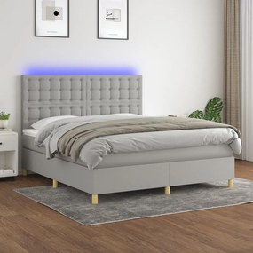 VidaXL Κρεβάτι Boxspring με Στρώμα & LED Αν.Γκρι 180x200εκ. Υφασμάτινο