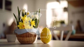 Intra Συλλεκτικό Ξύλινο Παζλ Plywood 4mm - Πασχαλινό καλάθι με ασφόδελους και πασχαλινό αυγό Σε Ξύλινο Κουτί - Διαστάσεις Puzzle: 10x10 cm – 25 κομμάτια