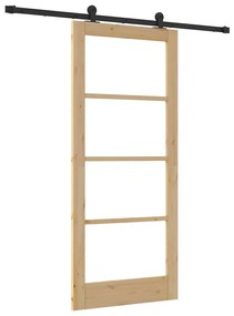 vidaXL Συρόμενη Πόρτα Χειροκίνητος Καφέ 86 x 198.5 cm Ξύλο και μέταλλο
