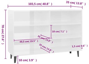 vidaXL Ραφιέρα Γυαλιστερή Λευκή 103,5 x 35 x 70 εκ. από Επεξεργ. Ξύλο