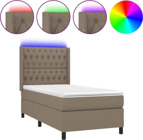 vidaXL Κρεβάτι Boxspring με Στρώμα &amp; LED Taupe 80x200 εκ. Υφασμάτινο
