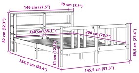 ΠΛΑΙΣΙΟ ΚΡΕΒΑΤΙΟΥ ΜΕ ΚΕΦΑΛΑΡΙ 140X200 ΕΚ. ΑΠΟ ΜΑΣΙΦ ΞΥΛΟ ΠΕΥΚΟΥ 3305969