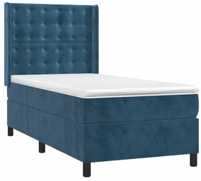 vidaXL Κρεβάτι Boxspring με Στρώμα Σκούρο Μπλε 80 x 200 εκ. Βελούδινο