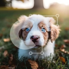 Intra Συλλεκτικό Ξύλινο Παζλ Plywood 4mm - Χαριτωμένο κουτάβι που κάθεται στο γρασίδι Σε Ξύλινο Κουτί - Διαστάσεις: 10x10 cm – 25 κομμάτια