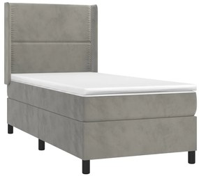 vidaXL Κρεβάτι Boxspring με Στρώμα Ανοιχτό Γκρι 80x200 εκ. Βελούδινο