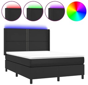 Κρεβάτι Boxspring με Στρώμα &amp; LED Μαύρο 140x200 εκ. Συνθ. Δέρμα - Μαύρο