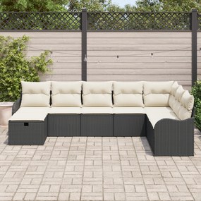 vidaXL Set Κάθισμα Κήπου 8 Τμχ με Μαξιλάρια Μαύρο Πολυ Ρατάν