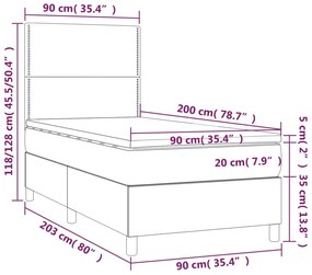 ΚΡΕΒΑΤΙ BOXSPRING ΜΕ ΣΤΡΩΜΑ &amp; LED ΡΟΖ 90X200 ΕΚ. ΒΕΛΟΥΔΙΝΟ 3136046