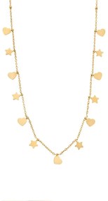 Κολιέ Senza Gold Plated Stainless Steel, Με κρεμαστές καρδιές και αστέρια